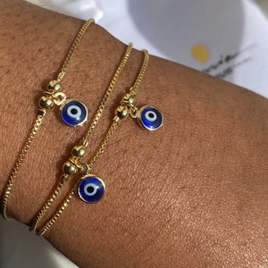 Evil Eye Bracelet - Gold Bracelet - Tiny Dainty Charm Bracelet