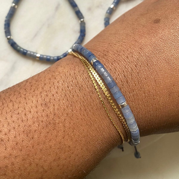 Minimalist Bracelet, Natural Blue Aventurine Bracelet, Healing Crystal Yoga Dainty Bracelet