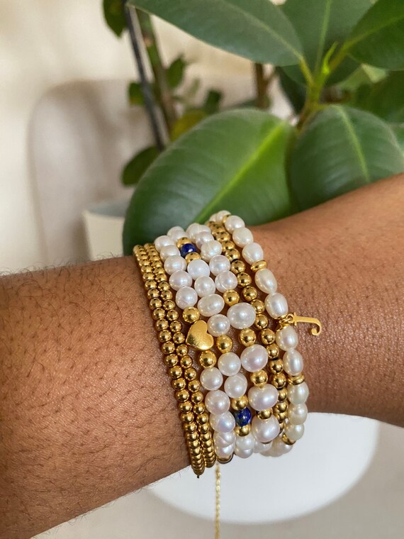 Gold Vermeil Pearl Bracelet Gold Bracelet Gift Handmade Bracelet  Bridesmaids Lapis Lazuli Gemstone - Etsy