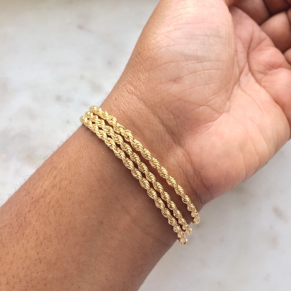 18K Gold Filled Rope Chain Bracelet - Twisted Layering Gold Bracelet - Dainty Bracelet Gift for Women - Statement Bracelet for Wedding