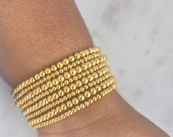 Stacking Bracelets, 4mm Gold Elastic Bead Bracelet, 18k Gold Filled Beads, Dainty Gold Beaded Bracelets, Skinny Gold Bracelet, gift for her