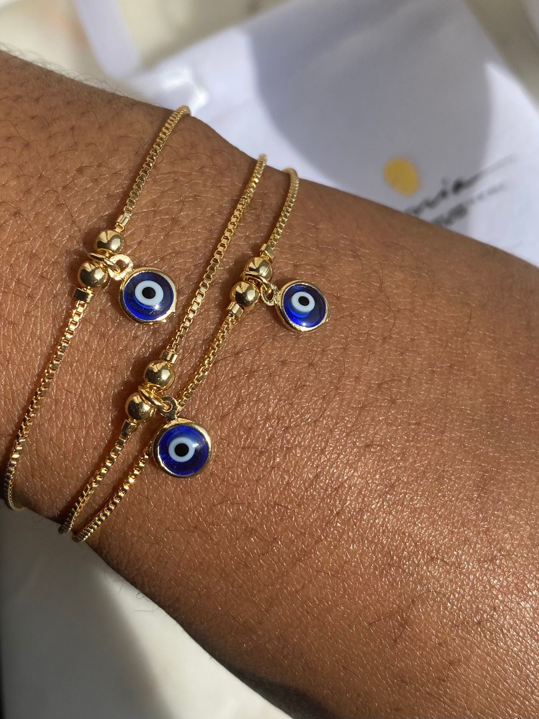 Gold Filled Beaded Evil Eye Bracelets, Stackable Evil Eye Bracelet, Isabella Celini, Gift for Her, Good Luck Eye Bracelet, Stretch Bracelet