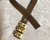 Laurel Leather Belt With Abstract Gold Buckle