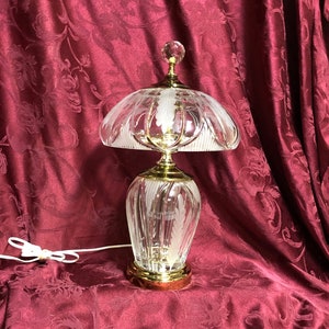 Crystal Mushroom Shade Electric Table Lamp 1990s