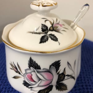 Royal Albert Fine Bone China Zucker-/Marmeladenschale mit Deckel und Glaslöffel