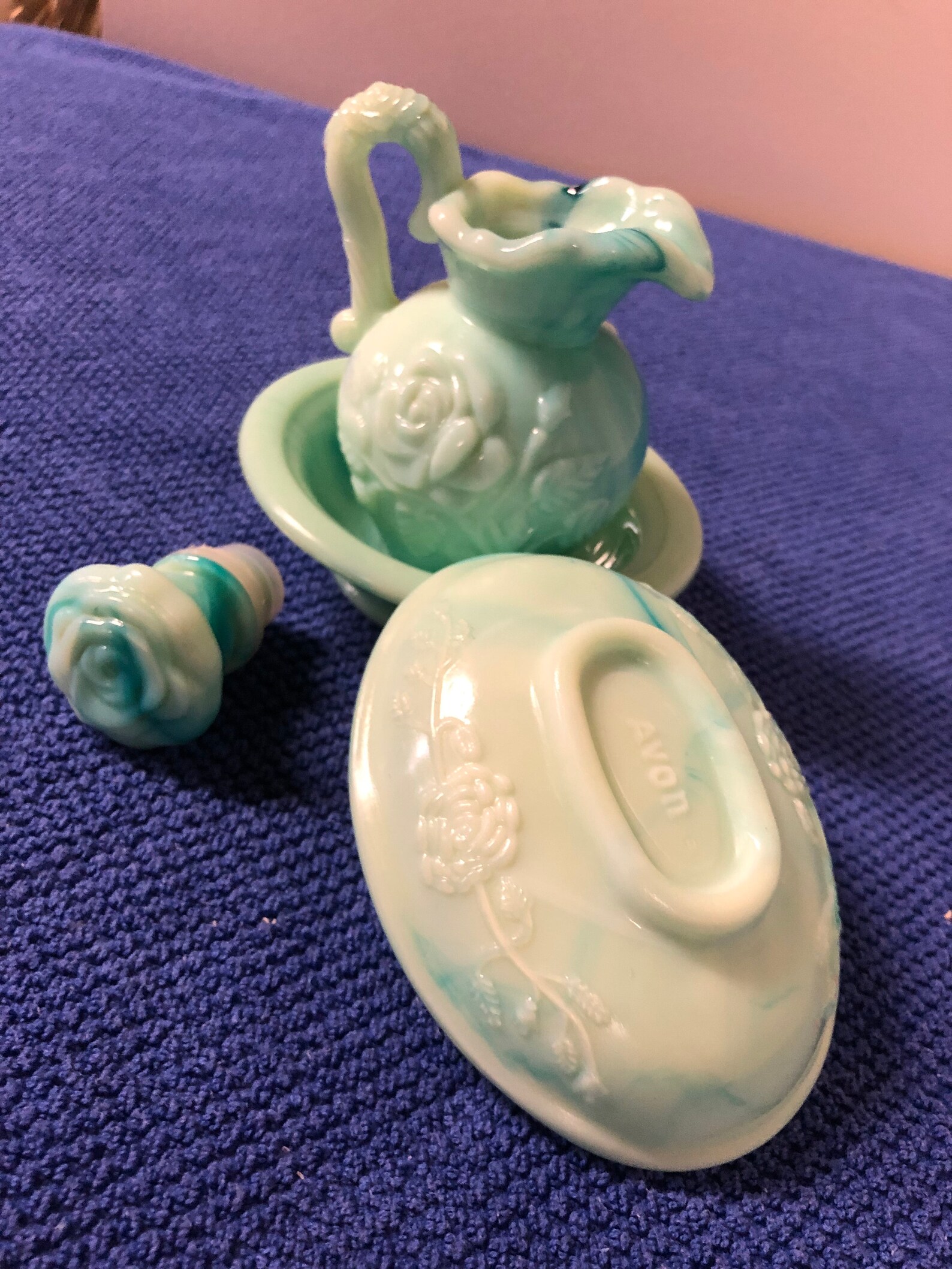 Avon Green Milk Glass Bathroom/vanity Set Etsy