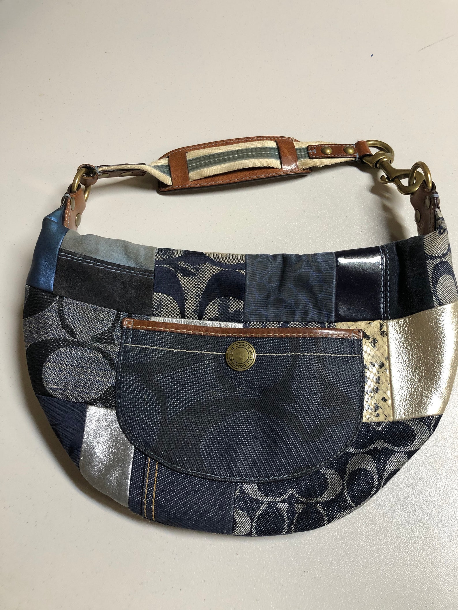 Coach Denim Patchwork Hobo Style Bag Purse 1990s Etsy