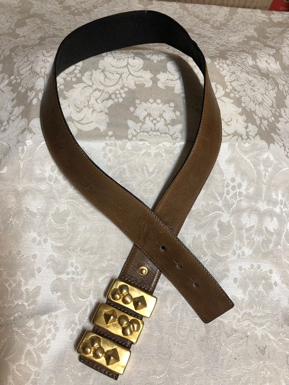 Laurel Leather Belt With Abstract Gold Buckle - Etsy display picture 1