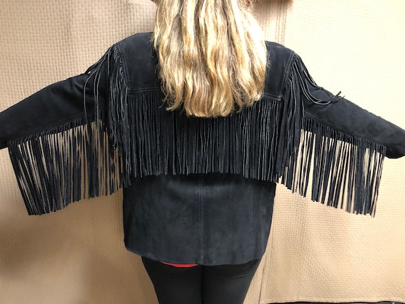 Women's Fringed Suede Black Leather Jacket