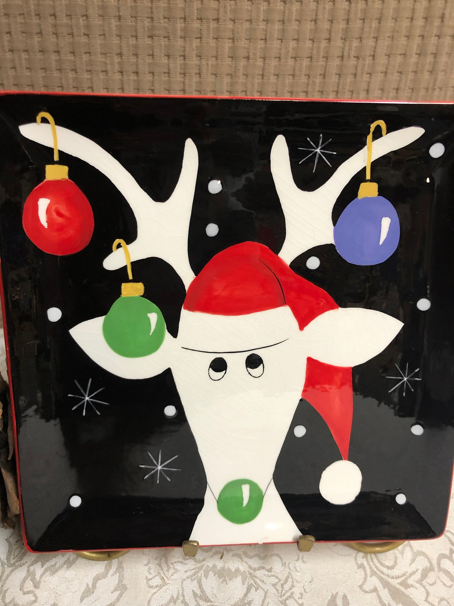 Ceramic Reindeer Serving Plate Etsy