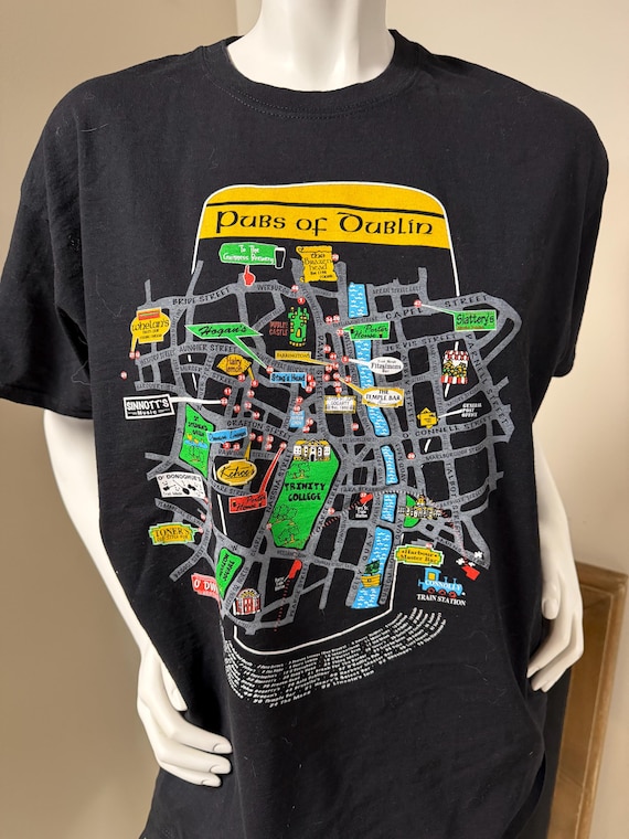 Pubs Of Dublin Map Graphic Black T-Shirt