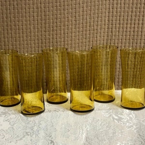 MCM Libbey Amber Gold Hohe Bechergläser 1970s