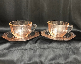 Pink Depression Glass Teacup & Saucer Set