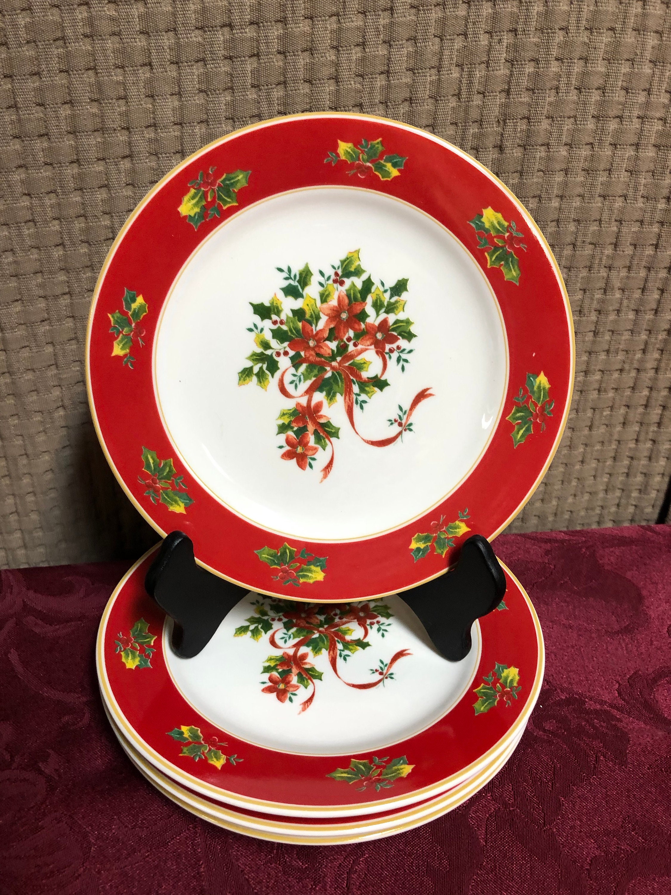 Floral Christmas Dessert Accent Plates Etsy UK