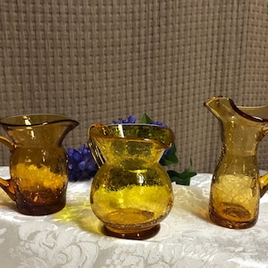 Set Of Three Gold Crackle Glass Vases