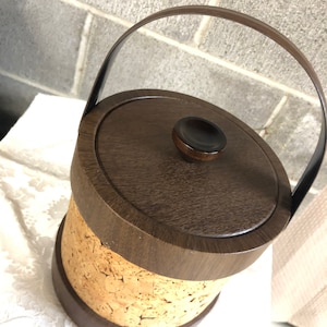 Vintage Wood Grain Vinyl & Cork Ice Bucket