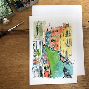 Venedig Karte, Venedig Gondel Aquarell Valentinstag Geburtstag Jahrestag Grußkarte
