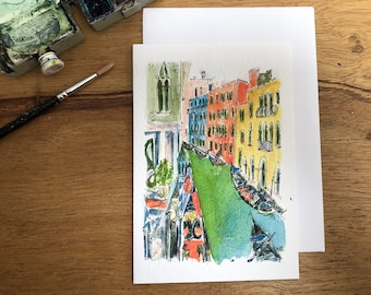 Venice card , venice gondola watercolour valentines birthday anniversary greeting note card