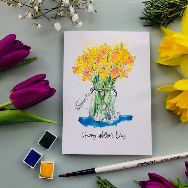 Happy Mother’sDaycard, mother's day daffodil card, mothersdayspecial, mothersdaydaffflowers, mothersdaycards, personalised mothers day card,