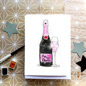 Carte personnalisée d’anniversaire de Prosecco rose, cadeau idéal d’anniversaire de carte de prosecco, impression rose de prosecco, carte prosécco d’art d’alcool