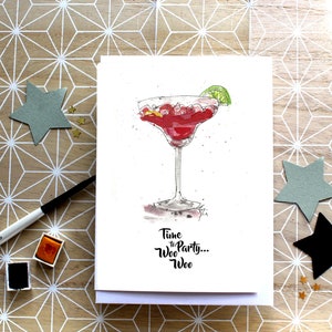 il est temps de faire la fête carte de voeux woo woo, carte de voeux personnalisée humour cocktail, carte d'alcool illustrée à la main, carte d'anniversaire woo woo