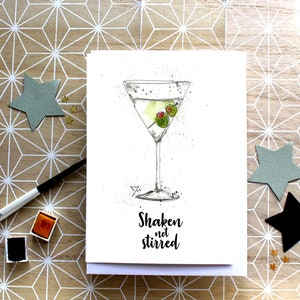 Martini sale trente anniversaire quarantini Shaken pas agité OO7 JAMES BOND carte de vœux, carte de cocktail Martini, carte d’humour Martini