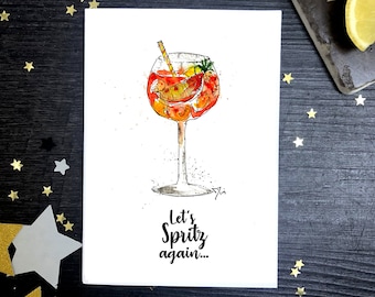 Carte de spritz Aperol A5 , laisse spritz à nouveau , carte d’anniversaire aperol, carte de vœux personnalisée à l’aquarelle, carte cocktail d’été