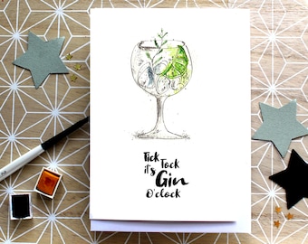 Watercolor Gin and Tonic Birthday Card