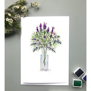 Mother's Day Lavender & Rosemary card, Lavender personalised greeting card, watercolour lavender painting greeting card