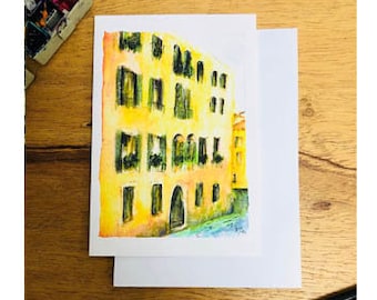 Hand-Painted Venice Watercolor Card: Italian Architecture Greeting Card