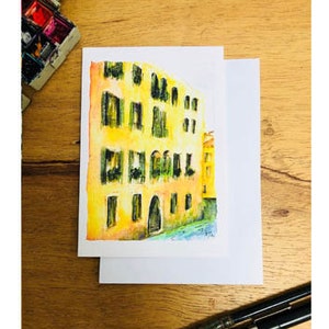 cartão de Veneza em aquarela pintado à mão, cartão de aniversário, cartão pintado em italiano, cartão de impressão em aquarela, cartão exclusivo, amante de Veneza, Veneza