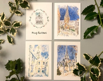 Godalming Christmas Cards, Christmas village card , christmas godalming cards, local artist godalming cards