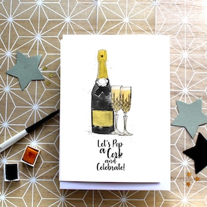 carte de voeux champagne, illustration dessinée à la main, carte champagne moderne gaie moderne