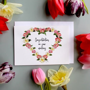 biglietto di camelia nuziale, carta corona fiore nuziale, festa della mamma cuore camelia carta fatta a mano acquerello, carta giorno mamma personalizzata