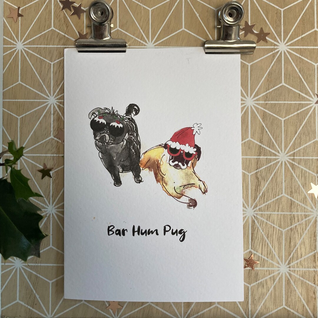 Pug Christmas Card: Watercolor Dog Art, Holiday Card - Etsy