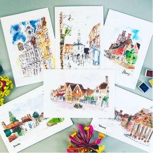 tarjetas de felicitación de surrey, godalming guildford albury cranleigh bramley wonersh escenas locales paquetes de tarjetas de regalo de acuarela