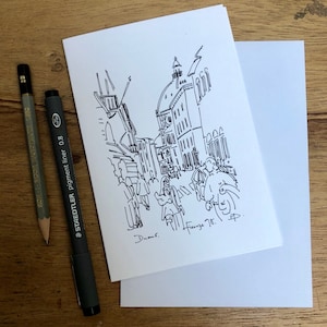Carte de voeux dessin Florence Pen, carte de croquis Florence, impression de carte italienne noir et blanc, carte moderne dessinée à la main, suspension murale
