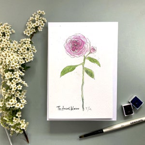 Kaart The Ancient Mariner Rose, gepersonaliseerde wenskaart roos, wenskaart roos aquarel schilderij