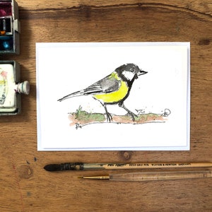 aquarel koolmees wenskaart, vogelkaart, VOGEL illustratie, KOOLMEES aquarel, vogelkaart