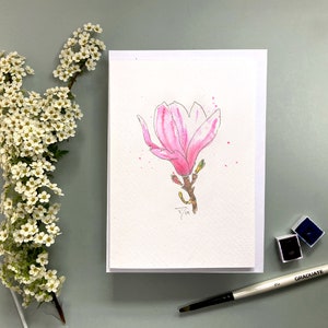 Magnolia kaart, magnolia gepersonaliseerde wenskaart, aquarel magnolia schilderij wenskaart