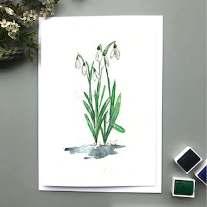 Carte perce-neige, impression aquarelle perce-neige, carte de notes personnalisée perce-neige