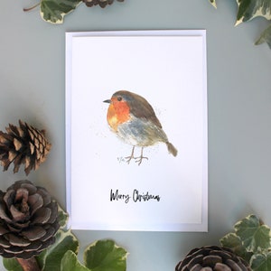 Carte de Noël Robin, impression aquarelle traditionnelle de poitrine rouge robin, carte de voeux robin