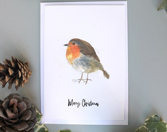 Robin christmas Card, watercolour traditional robin red breast print, robin greeting card