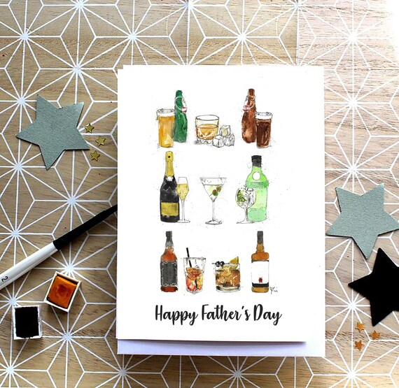 Fathers Day Alcohol Card, Birthday Beer Cocktails and Whisky Card