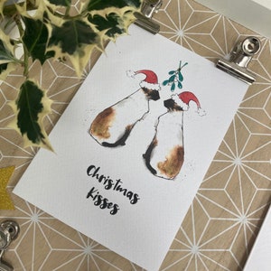 Carte de chat de baisers de Noël siamois, aquarelle faite à la main traditionnelle, carte de vœux personnalisée