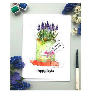 Cartão de Páscoa Jacinto, cartão de felicitações personalizado, cartão de flores da primavera, cartão azul brilhante, cartão de jacinto da primavera