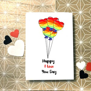 happy I love you day valentines heart ballooncard, lgbt valentines card, watercolour illustration lgbt  card, funny valentines