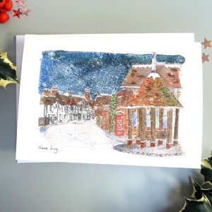 Wonersh kerst aquarel sneeuwnacht gepersonaliseerde kaartpakket lokale verkoper illustratie