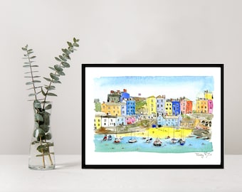 Tenby Harbour Watercolour Print: Pembrokeshire, Wales Travel Art