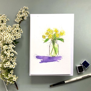 cartão de prímulas, cartão de felicitações personalizado de prímulas, cartão de felicitações com pintura de rosas em aquarela